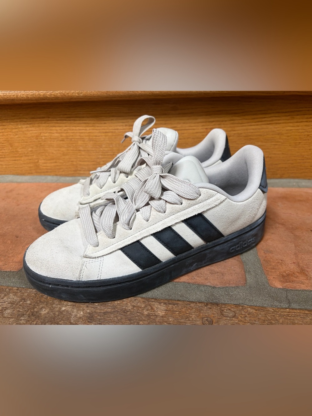 adidas Light Gray Suede Sneakers with Black Three Stripes